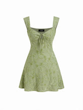 U-neckline Floral Knotted Mini Dress