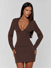 Kessia Mini Dress Brown Pinstripe