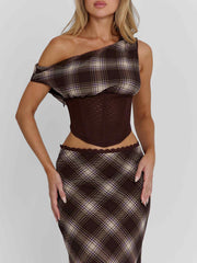 Narelle Midi Skirt Brown Check