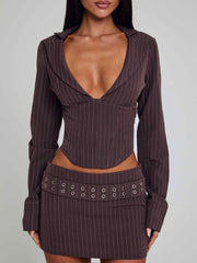 Kessia Mini Skirt Brown Pinstripe