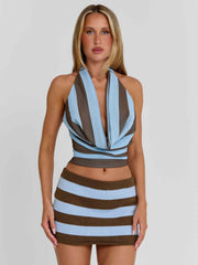 Casidy Mini Skirt Blue Brown Stripe