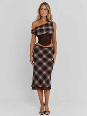 Narelle Midi Skirt Brown Check