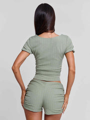 Liza Top Green Pinstripe