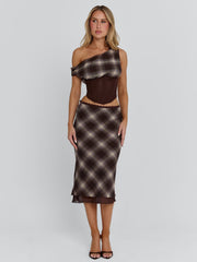 Narelle Midi Skirt Brown Check