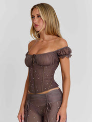 Corala Corset Top Chocolate Polka Dot