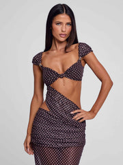 Eulalie Maxi Dress Brown Polka Dot