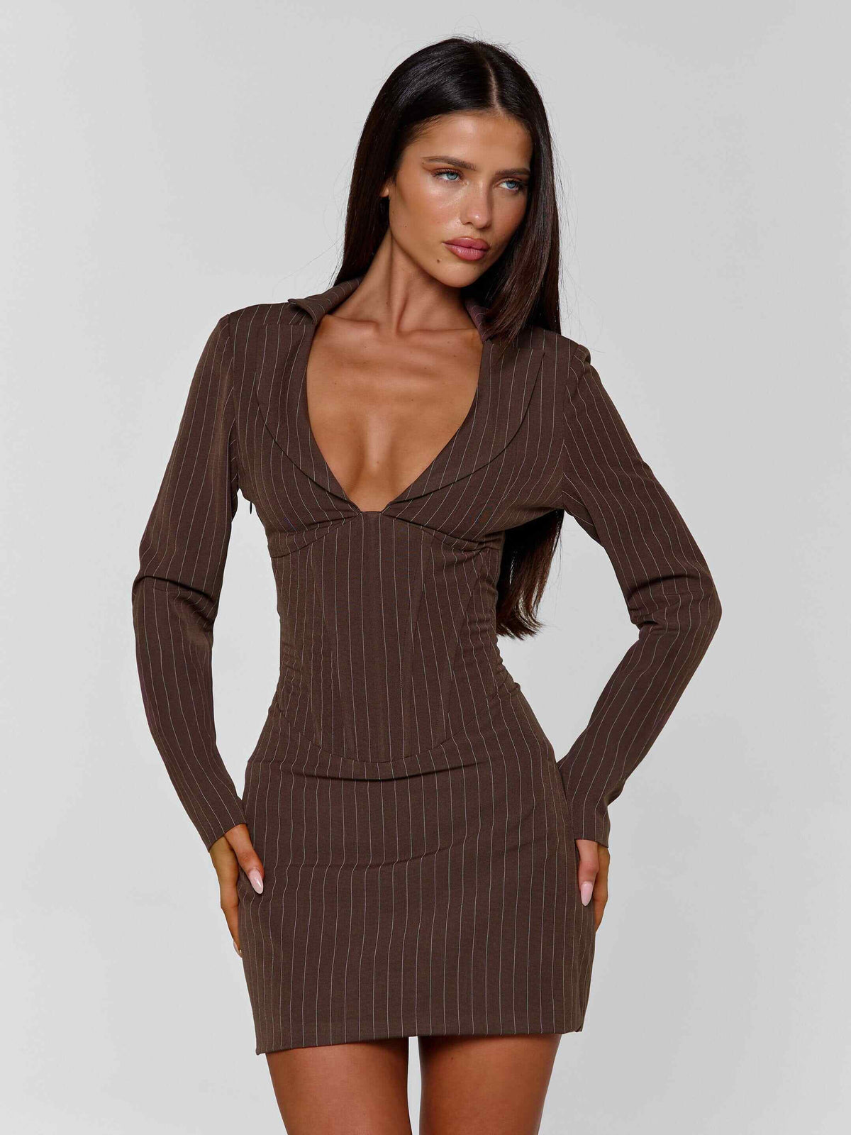 Kessia Mini Dress Brown Pinstripe