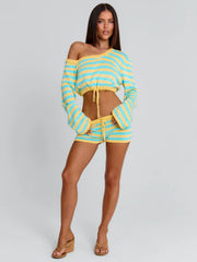 Hattie Shorts Blue And Yellow Stripe