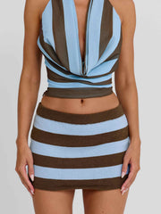 Casidy Top Blue Brown Stripe