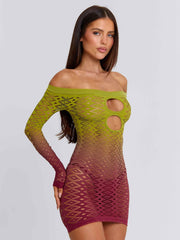 Vessia Mini Dress Green Burgundy